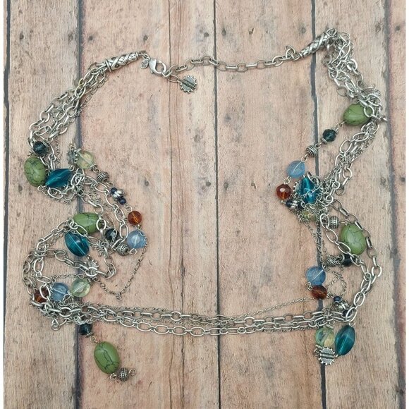 Premier Designs Silver Tone Necklace Multi Strand Chains Colorful Beads 36" - Picture 9 of 11